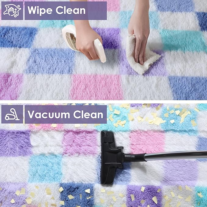 KICMOR Purple Rainbow Checkered 5x7 Area Rugs - Image 6