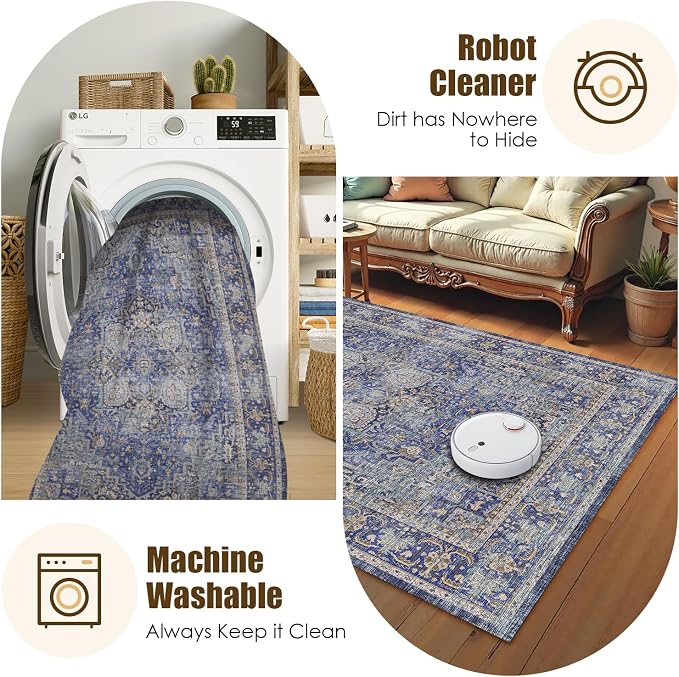 Washable Area Rug 4' x 6' Vintage Traditional Persian Mat - Image 7
