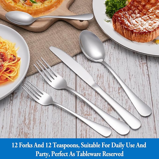 24 Pcs Forks and Spoons Silverware Set, Food Grade Stainless Steel Flatware - Image 7