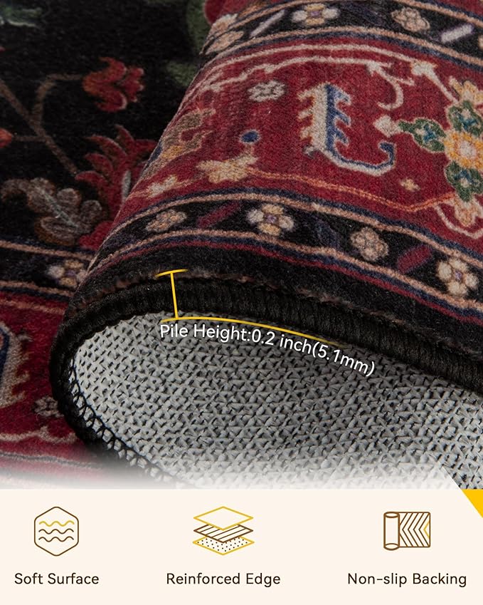RELEANY Area Rugs 4'x6' Washable Non-Slip, Floral Vintage Distress Medallion - Image 3