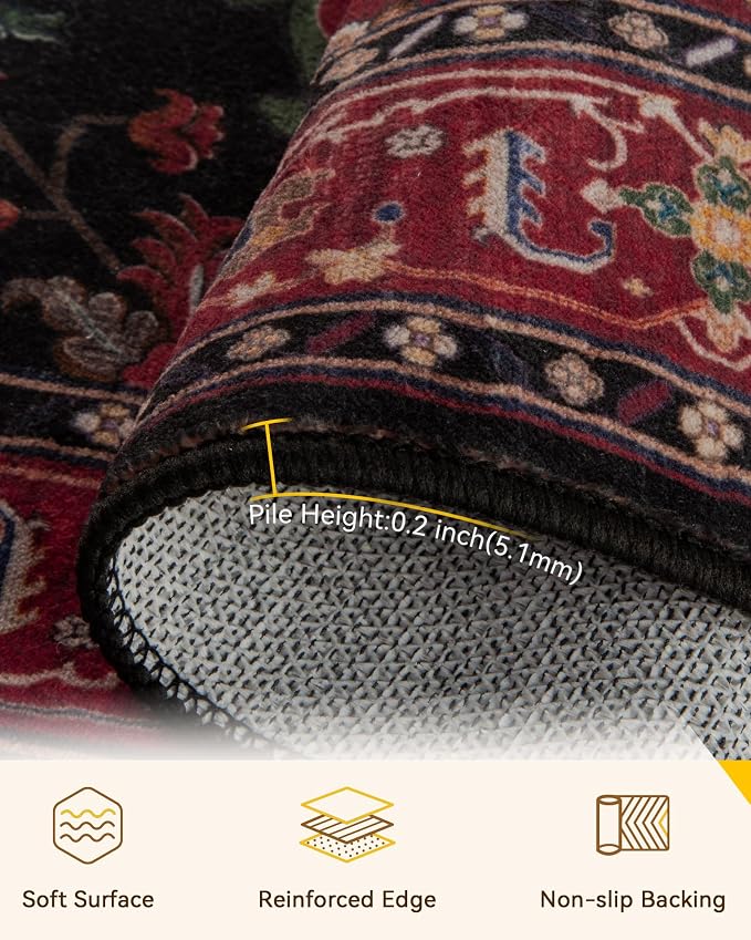 RELEANY Area Rugs 4'x5' Washable Non-Slip, Floral Vintage Distress Medallion - Image 2