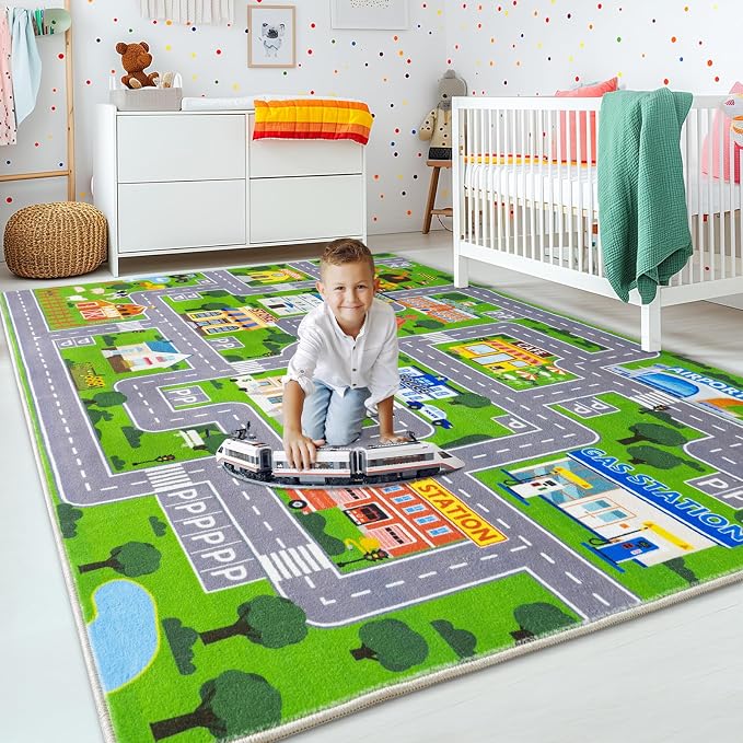 Car Rug Play Mat for Kids Toy Cars, City Road Traffic Playmat for Kid Bedroom - Image 3