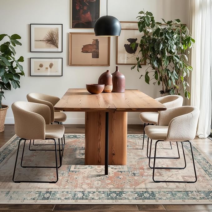 Rugxara 5X7 Washable Area Rug for Living Room, Neutral Vintage Boho Rugs for - Image 4