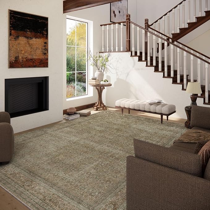 10x12 Area Rugs for Living room: Bedroom Rug Washable Vintage Stain Resistant - Image 2