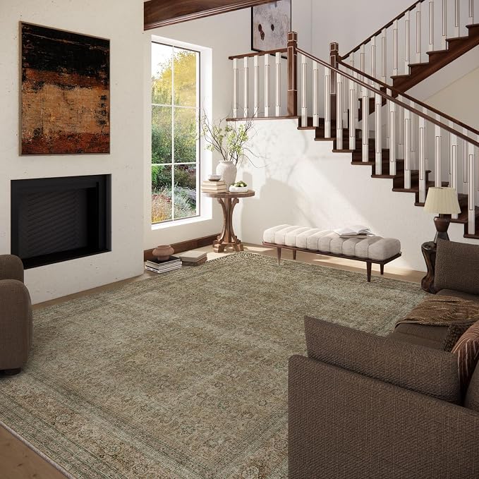 Washable Area Rugs for Living Room: 8x10 Bedroom Rug Boho Vintage Rugs Stain - Image 2