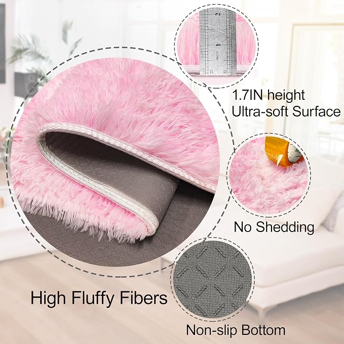 Soft Plush Pink Fluffy Rug 2x10 Ft, Fuzzy Shag Runner Carpet - Image 7