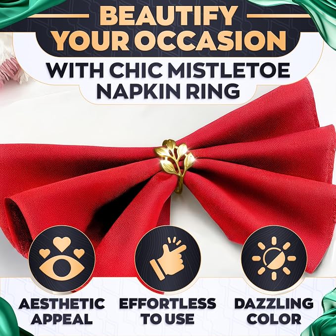 20 Pcs Gold Napkin Rings with Leaf Design, 1.38 Inch Inner Diameter | - Image 4