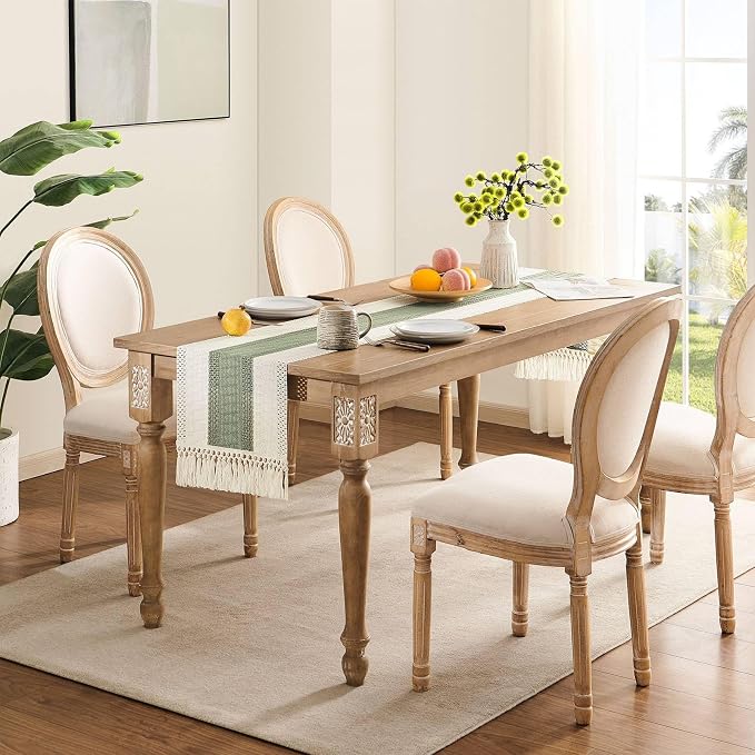 Macrame Style Bicolor Stitching Table Runner 14x90in Green | Woven Boho Table - Image 3