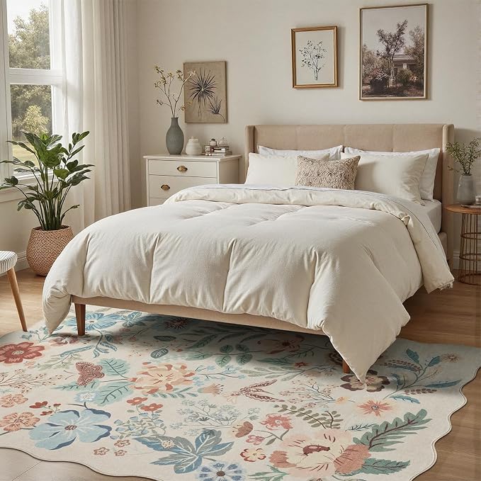 DCX Beige Floral Rug 4x6, Washable Beige Rug - Image 3
