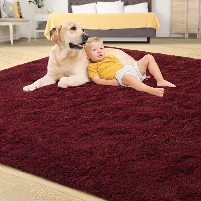 Tepook Fluffy Burgundy Rugs for Living Room, 4x6 Dark Red Area Rug for Bedroom - Image 4
