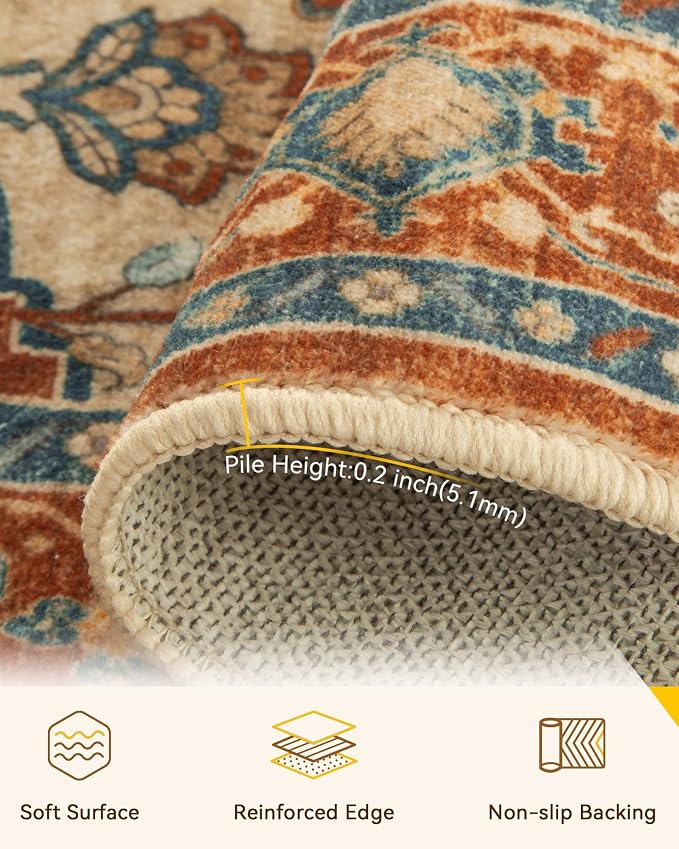 RELEANY Area Rugs Small 2'x3' Washable Non-Slip, Floral Vintage Distress - Image 3