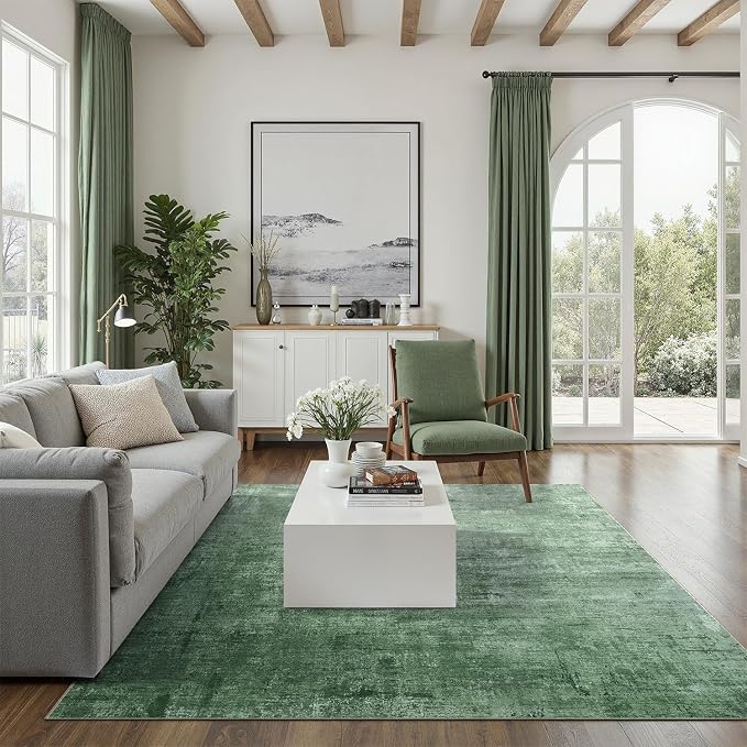 DCX Abstract Area Rug 9x12, Washable Green Modern Rug - Image 4