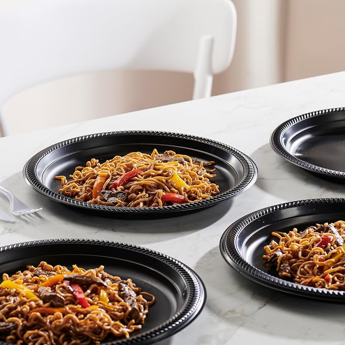PLASTICPRO 200 PCS Black Plastic Plates Light Weight 10'' Inch Plastic Dinner - Image 3