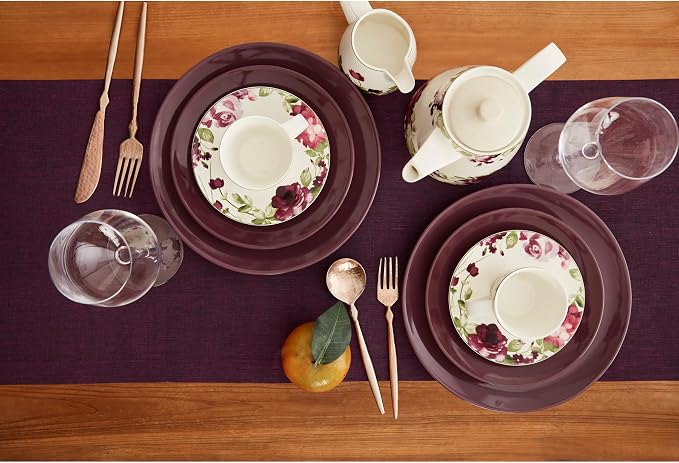 Solino Home 100% Pure Linen Table Runner Burgundy Long, Athena 14 x 90 in | - Image 3