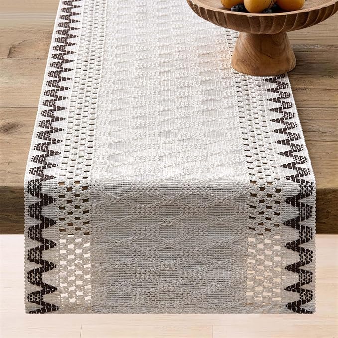 Macrame Side Trim Boho Woven Table Runner, Chocolate 12x90 Inch | Crochet - Image 6