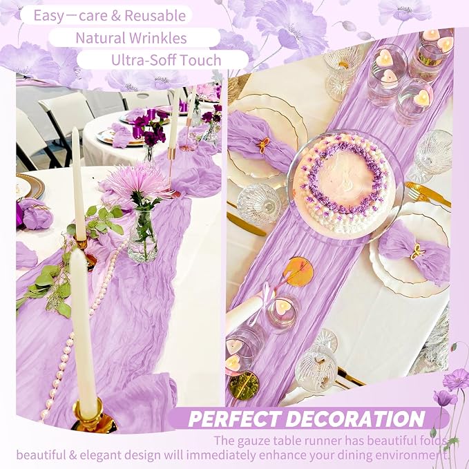 Showgeous 18 Pack Lilac Purple Cheesecloth Table Runner, 17 x 108 Inches | Boho - Image 6