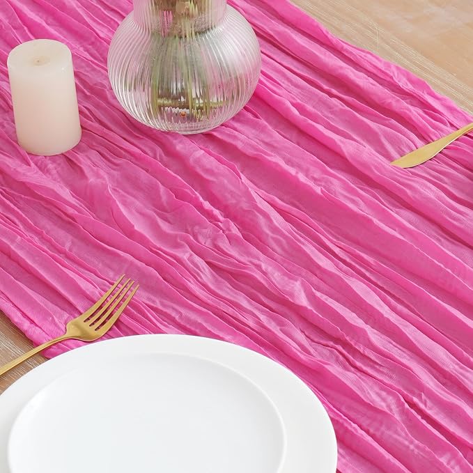 Asee'm 2pcs Hot Pink Cheesecloth Table Runner Summer 10FT Fuchsia Gauze | Boho - Image 3