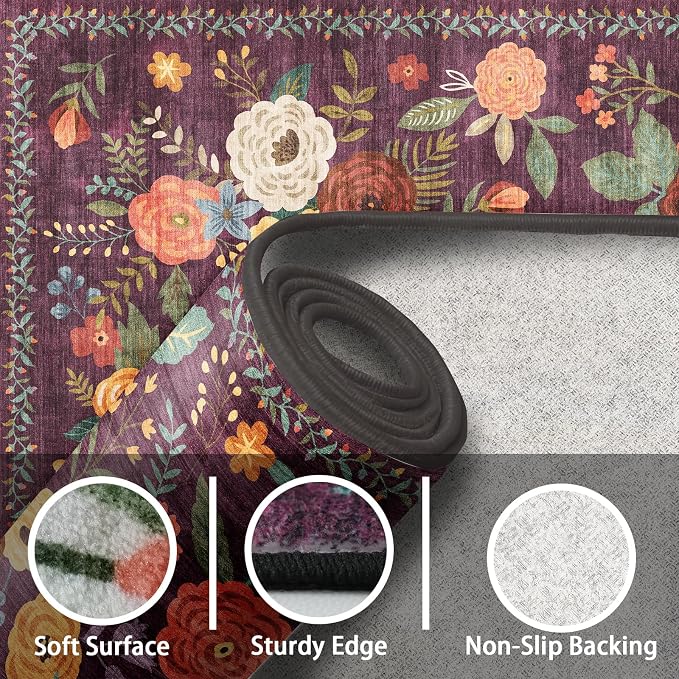 Floral Washable 6x9 Area Rugs, Soft Bedroom Rug - Image 4