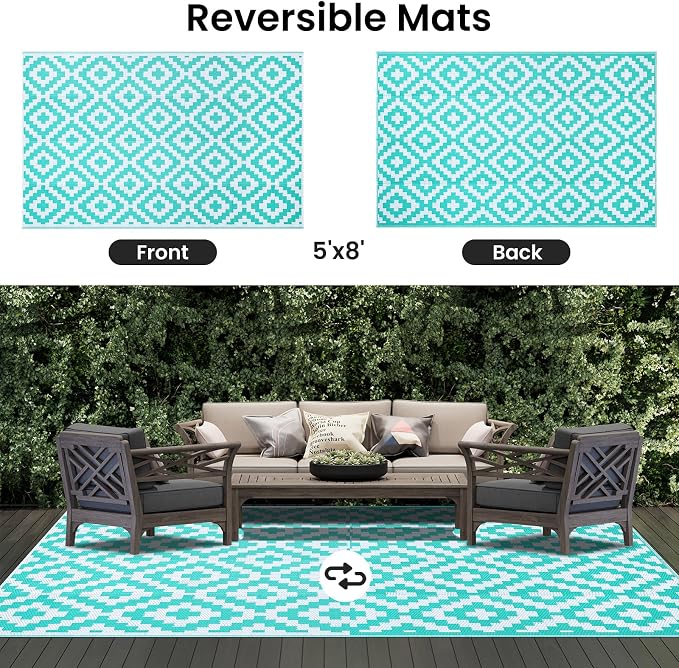 Smiry Waterproof Outdoor Rug 5x8 ft, Reversible Plastic Straw Patio Camping Rugs - Image 3
