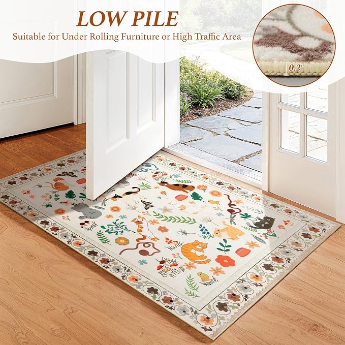 LIANLAM 5x7 Cat Lover's Area Rug, Washable Large Rug - Image 5