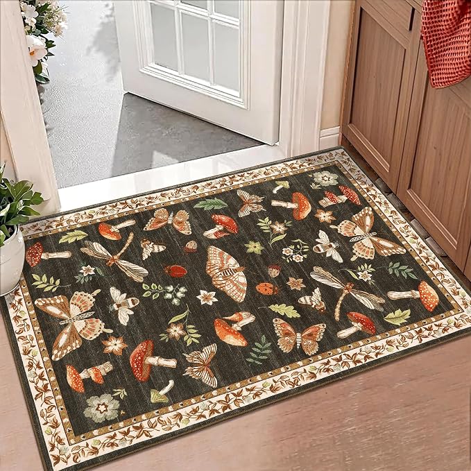Mushroom Small Rug 2x3 Washable Door Mat Indoor Rugs by ROYHOME