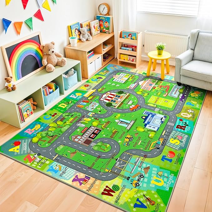 Chicrug 5x7 Car Road Area Rug for Kids Playroom Bedroom, Non Slip Low Pile by ChicrugHomeDecor