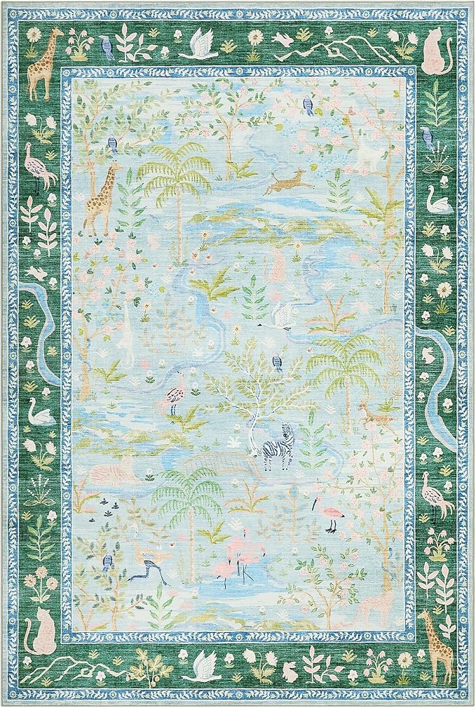 8x10 Washable Rug for Living Room Blue Animal Print Large Bedroom Rugs Non Slip - Image 4