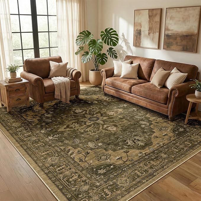 RELEANY Area Rugs 5'x7' Washable Non-Slip, Floral Vintage Distress Medallion - Image 2