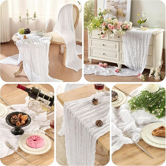 6 PackWhite Cheesecloth Table Runner Boho Gauze Wedding Decor | 120 Inch Sheer - Image 8