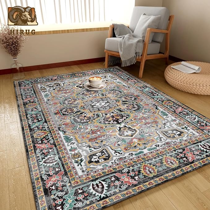 Washable Area Rug 8' x 10' Vintage Traditional Persian Mat - Image 4