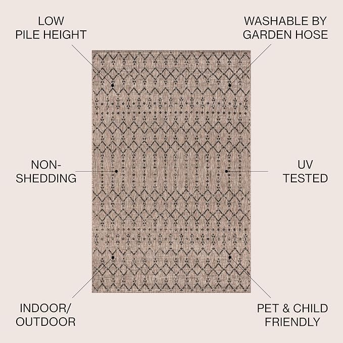 JONATHAN Y Moroccan Geometric Indoor Outdoor Area Rug 8X10 Natural/Black - Image 2