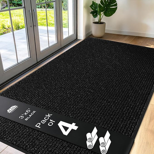 4 Pack Black Commercial Door Mat 3'x6' Heavy Duty Industrial Floor Mat by Unknown