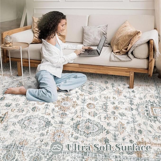 XLUEZ Area Rug 6x9 Living Room Rug, Machine Washable Vintage Distressed Boho - Image 4