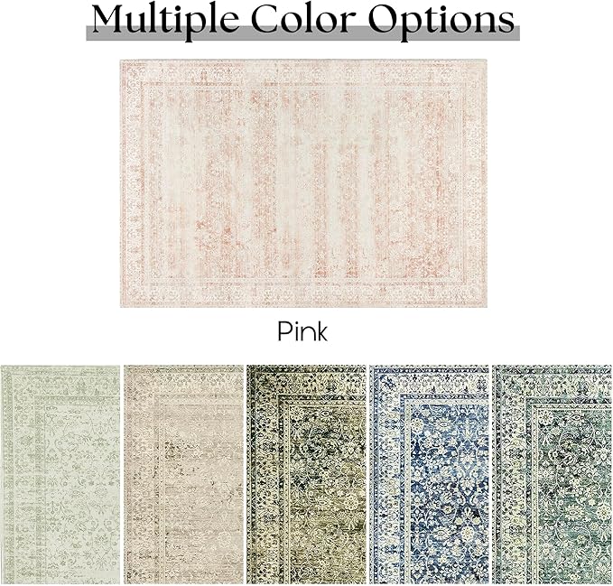 Light Pink Bedroom Rugs 6x9 Vintage Distressed Aesthetic Cute Boho Floral - Image 5