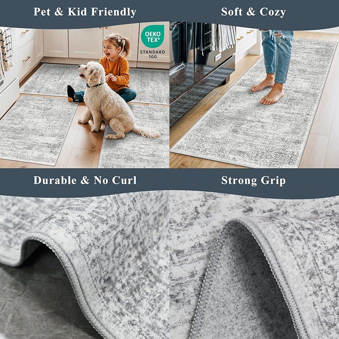 Washable Kitchen Rugs Sets of 4, Non Slip Standing Mat Rug, Stain Resistant - Image 4