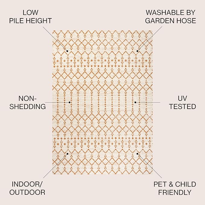 JONATHAN Y Moroccan Geometric Indoor Outdoor Round Area Rug 5 Ft Cream/Orange - Image 2