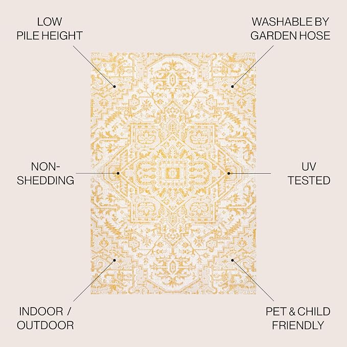 JONATHAN Y Boho Medallion Indoor Outdoor Area Rug 3X5 Cream/Yellow, Estrella - Image 3