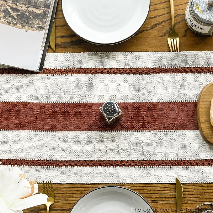 Artoid Mode Caramel Rustic Woven Table Runner 12x108 Inch | Holiday Farmhouse - Image 4