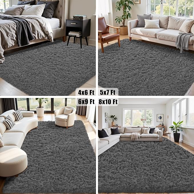 6x9 Area Rug for Living Room:Ultra Soft Fluffy Shag Dark Grey Rugs, Large Fuzzy - Image 7