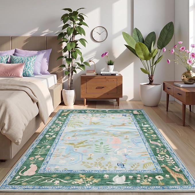 8x10 Washable Rug for Living Room Blue Animal Print Large Bedroom Rugs Non Slip - Image 3