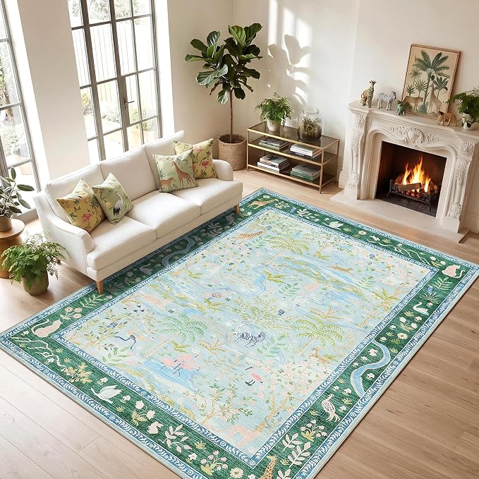 Washable Area Rug 5x7 Blue Animal Print Rugs - Image 9