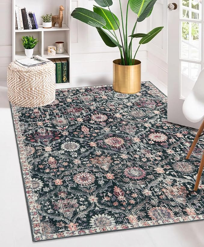 Lahome Moroccan Trellis Washable Small Area Rug, 3x5 Black Rug by Lahome