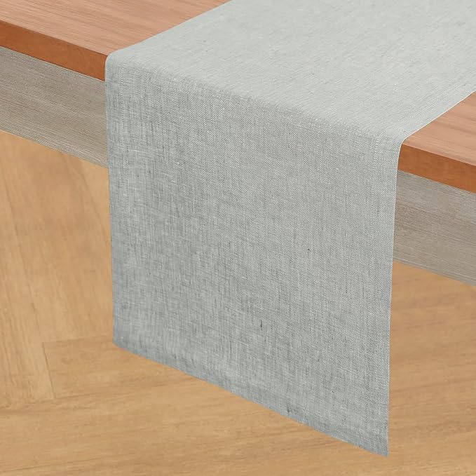 Solino Home 100% Pure Linen Table Runner Chambray Grey, Athena 14 x 132 in | by SolinoHome
