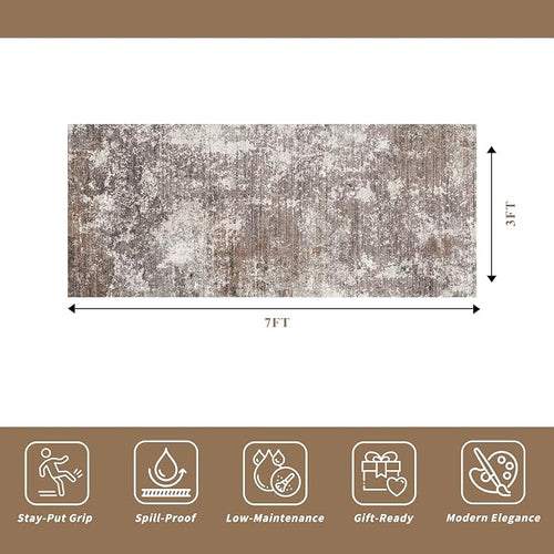 3x7 Kitchen Runner Rug – Washable Non-Slip Modern Abstract Neutral Carpet - Image 2