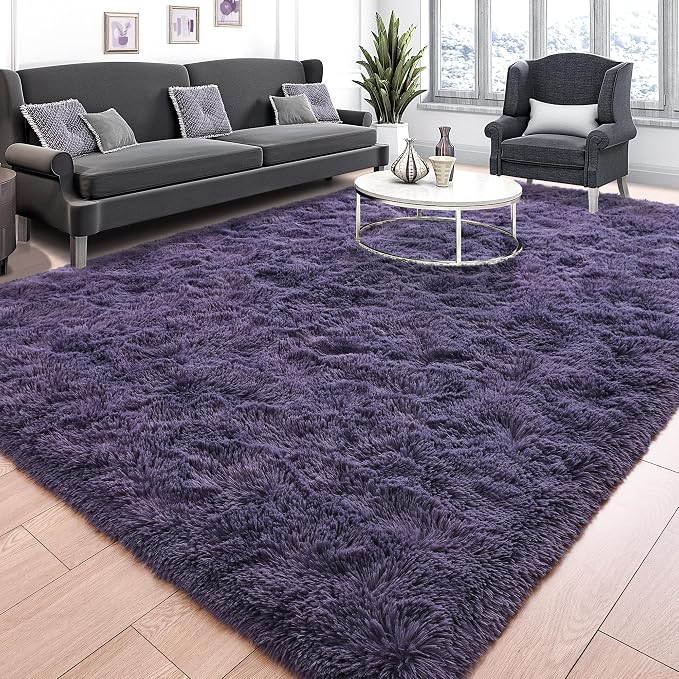 Tepook 4x6 Area Rugs for Living Room, Soft Fluffy Shag Gray Purple Rug for by Tepook