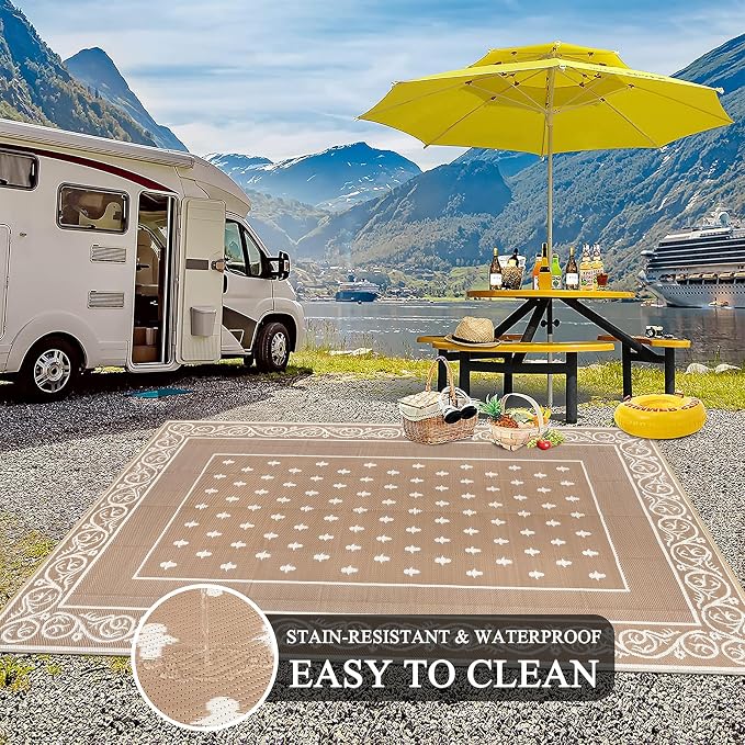 Pauwer Waterproof Outdoor Rug 6x9, Reversible Plastic Straw Patio Camping Rug - Image 5