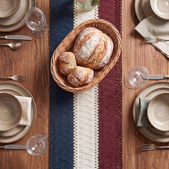 Artoid Mode Blue Beige Red Farmhouse Rustic Table Runner 12x60 Inch | Holiday - Image 2
