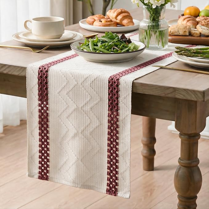 Artoid Mode Red Stripe Woven Rustic Table Runner 12x48 Inch | Holiday Kitchen - Image 3
