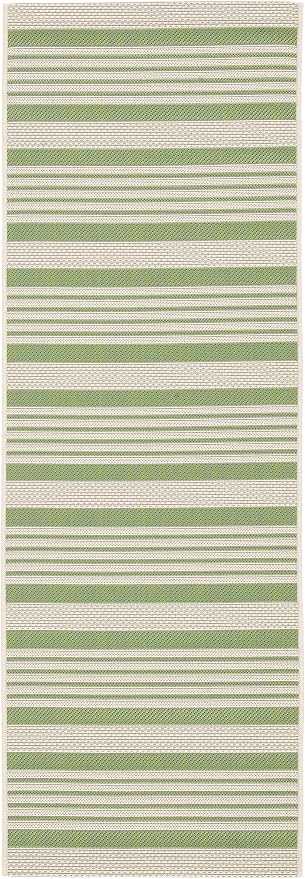 SAFAVIEH Courtyard Collection 2'3' x 12' Green/Beige CY6062 Stripe Indoor/ - Image 2
