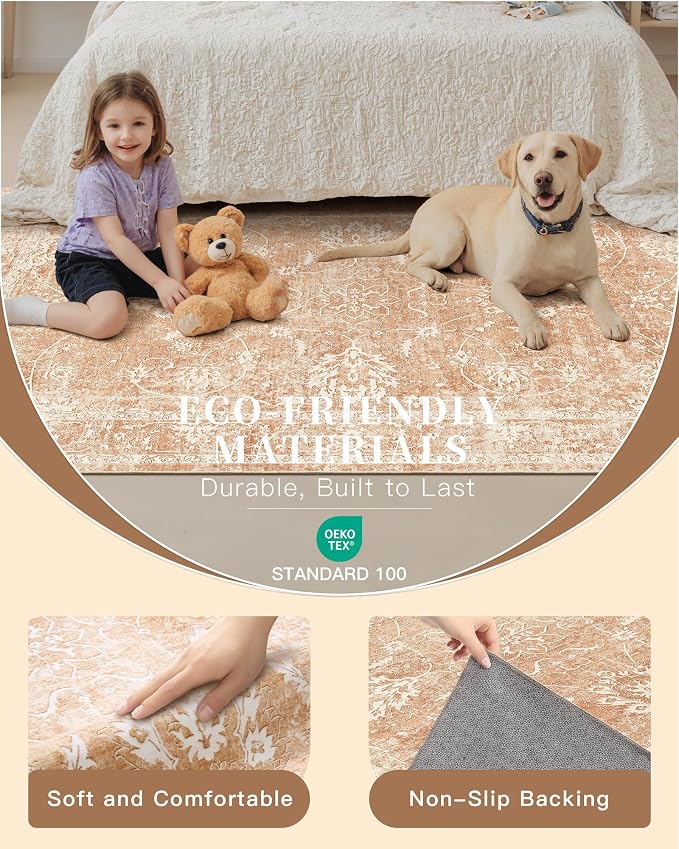 Madane 3x5 Area Rugs for Entryway, Washable Vintage Low Pile Non-Slip Throw - Image 5